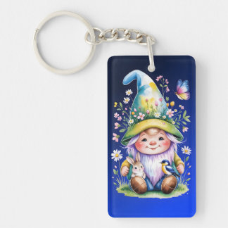 Spring Gnome with Bunny and Bluebird Schlüsselanhänger