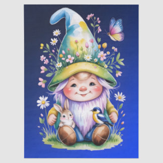 Spring Gnome with Bunny and Bluebird Seidenpapier