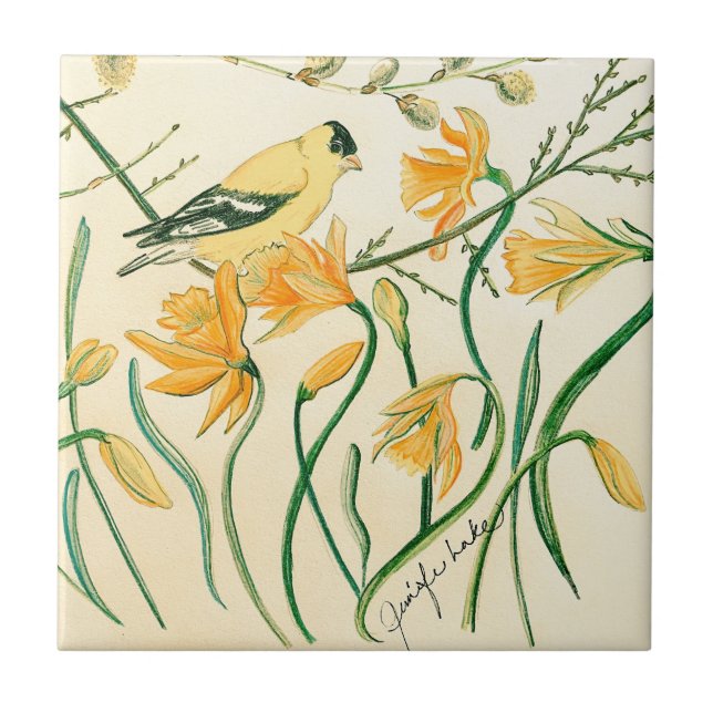 Spring GoldfinchBox Tile Fliese (Vorderseite)