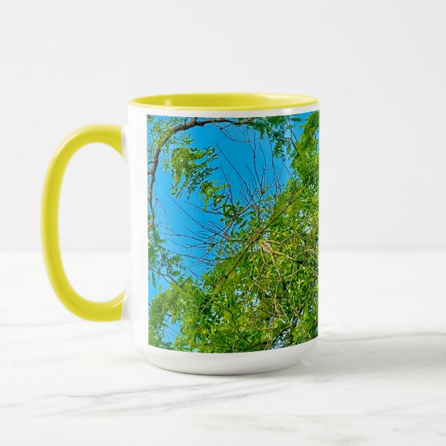 Spring Green Blätter Blue Sky Muster Tasse (Links)