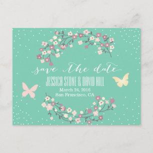 Spring Green Butterfly & Blume Save the Date Ankündigungspostkarte