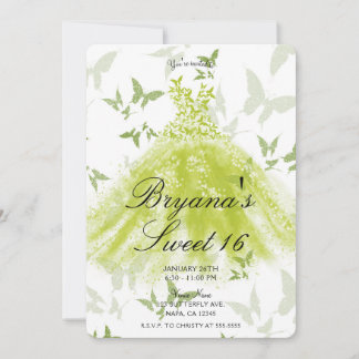 Spring Green Butterfly Dance Dress Sweet 16 Einladung