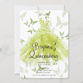 Spring Green Butterfly Dress Quinceañera Einladung