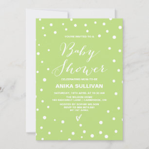 Spring Green Confetti Dots Baby Dusche Einladung