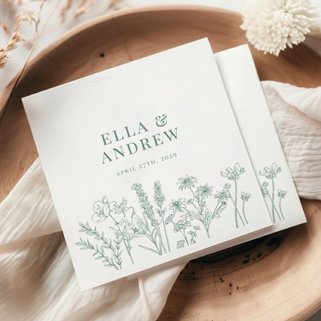 Spring Green Elegant Boho Wildblume Hochzeit Serviette (Von Creator hochgeladen)