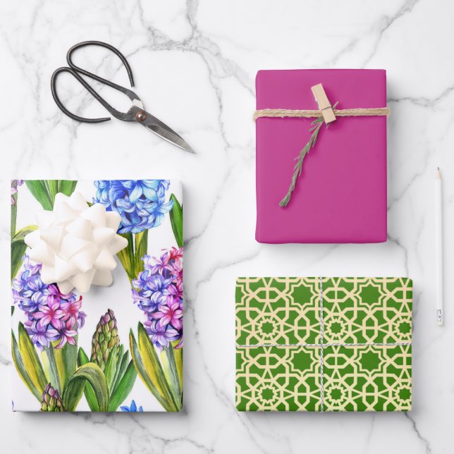 Spring Green & Gold Hyacinth Geschenkpapier Set (Vorderseite)