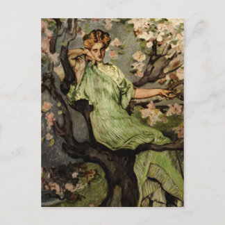 Spring Green Lady - Vintag Wood Sylph Gibson Girl Postkarte