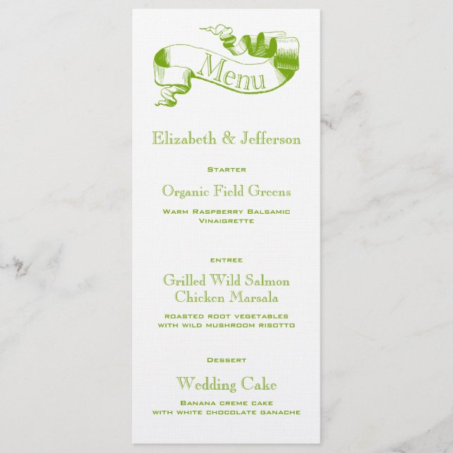 Spring Green Scroll Wedelmenü Card Menükarte (Vorderseite)