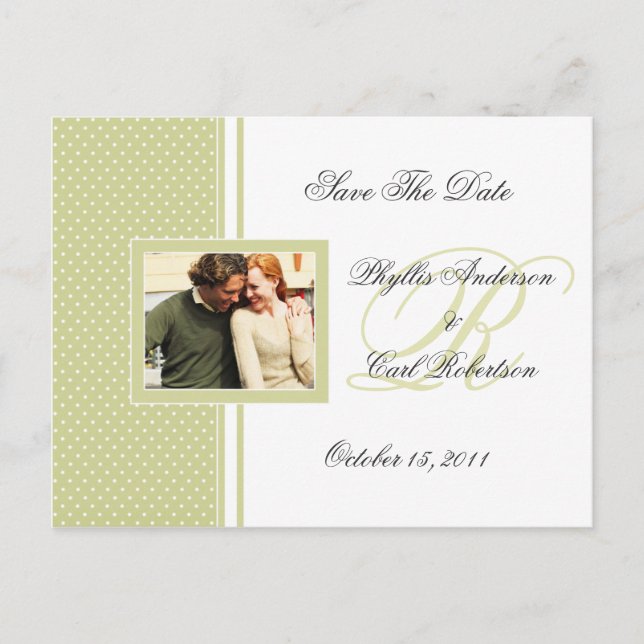 Spring Green und White Dotted Swiss Save the Date Ankündigungspostkarte (Vorderseite)