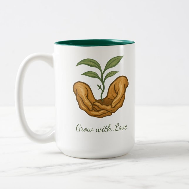 Spring Growth Mug - Earth Day, Plant, Gardening Zweifarbige Tasse (Links)