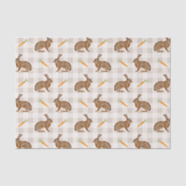 Spring Hare And Carrots Beige Gingham Easter Seidenpapier