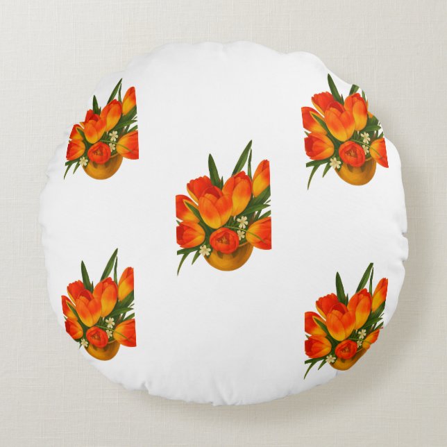 Spring Harmony – Orange & Yellow Tulips Rundes Kissen (Vorderseite)