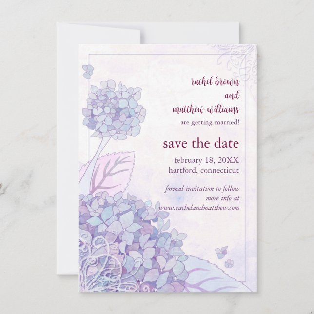 Spring Hydrangea & Wirbel Hochzeit retten das Datu Save The Date (Vorderseite)