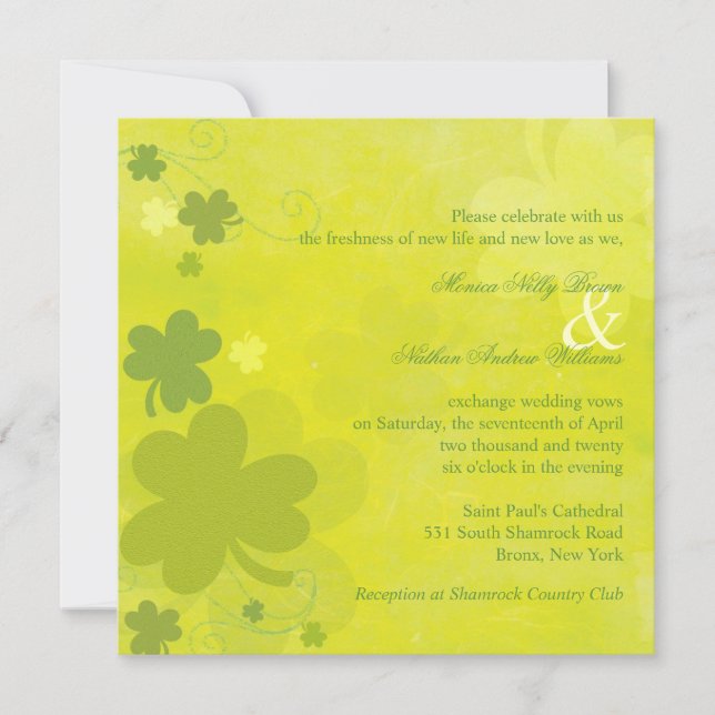 Spring Irish Kleeblatts Green Wedding Einladung (Vorderseite)
