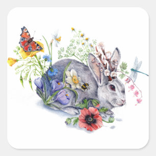 Spring Jackalope Quadratischer Aufkleber