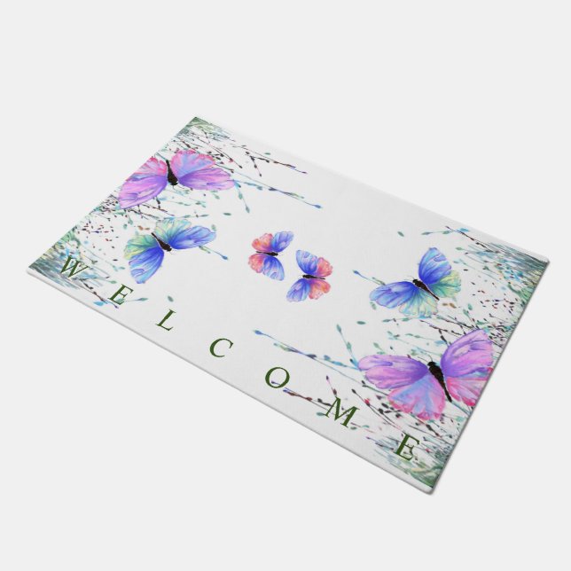 Spring Joy Doormat Butterflies Flying - Willkommen Fußmatte (Schrägansicht)
