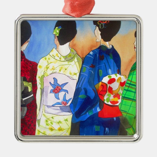 Spring Kimono Japanisch Geisha Art Ornament Aus Metall (Vorne)