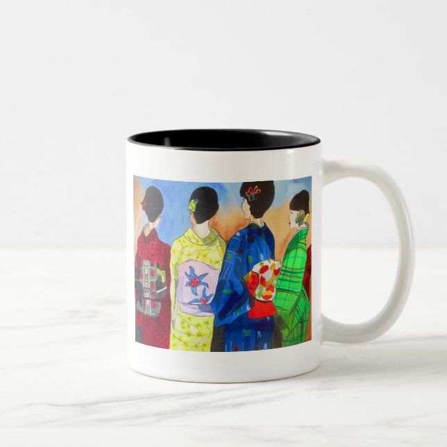 Spring Kimono Japanisch Geisha Art Zweifarbige Tasse (Rechts)