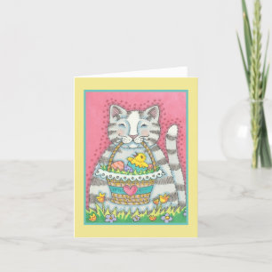SPRING KITTEN & EASTER BASKET, KATZNOTE KARTENLÖSC FEIERTAGSKARTE