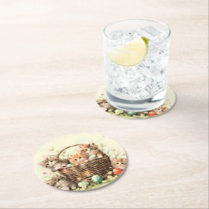 Spring Kitten Oaster Basket Runder Pappuntersetzer