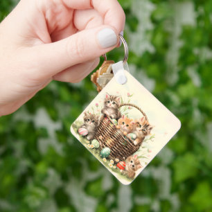 Spring Kitten Oaster Basket Schlüsselanhänger