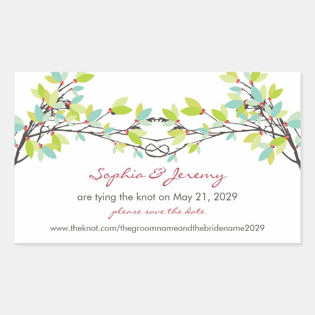Spring Knotted Liebe Trees Save the Date Sticker (Vorderseite)