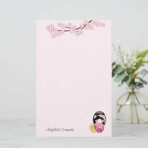 Spring Kokeshi Doll Niedlich Geisha Girl Pink Briefpapier
