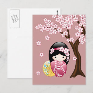 Spring Kokeshi Doll - Niedlich Geisha Vermisst You Postkarte