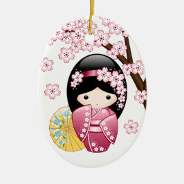 Spring Kokeshi Doll - Niedlich Japanisch Geisha Wh Keramik Ornament