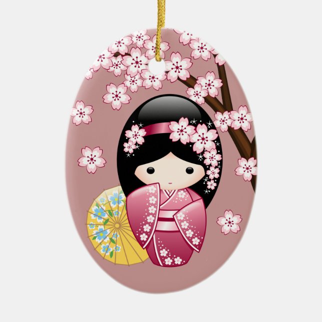 Spring Kokeshi Doll - Niedliches japanisches Geish Keramik Ornament (Vorne)