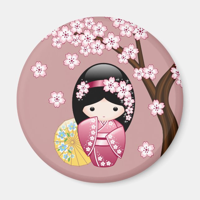 Spring Kokeshi Doll - Niedliches japanisches Geish Magnet (Vorne)