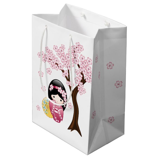 Spring Kokeshi Doll - Niedliches japanisches Geish Mittlere Geschenktüte (Rückseite Schrägansicht)