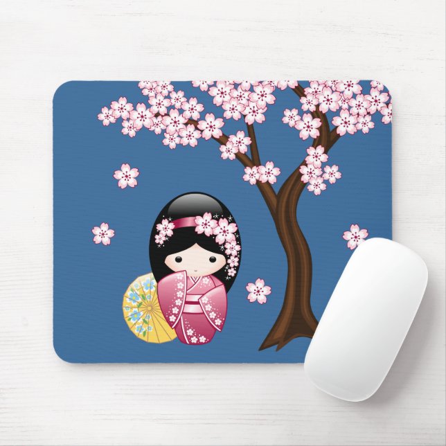 Spring Kokeshi Doll - Niedliches japanisches Geish Mousepad (Mit Mouse)