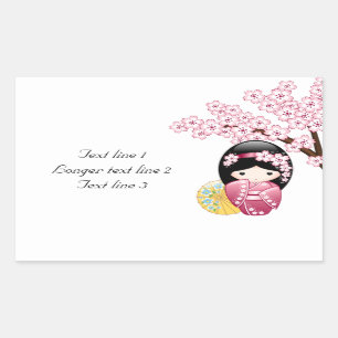 Spring Kokeshi Doll - Niedliches japanisches Geish Rechteckiger Aufkleber