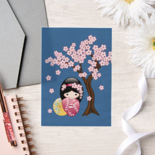 Spring Kokeshi Niedlich Japanisch Geisha Blue Inse