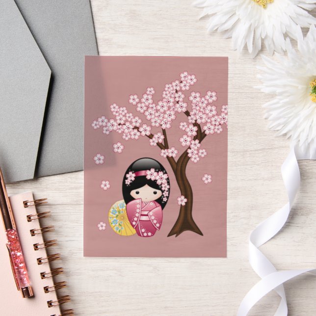 Spring Kokeshi Niedlich Japanisch Geisha Rosa Beil (Hochzeit)