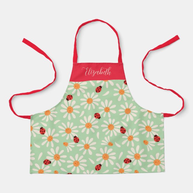 Spring Ladybugs and Daisies Personalized Kids Schürze (Vorderseite)