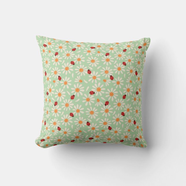 Spring Ladybugs and Daisies Throw Pillow Kissen (Vorderseite)