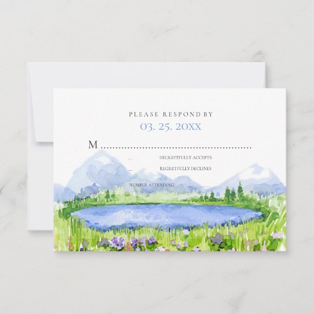 Spring Lakeside Mountain Meadow Wedding RSVP © Karte (Vorderseite)