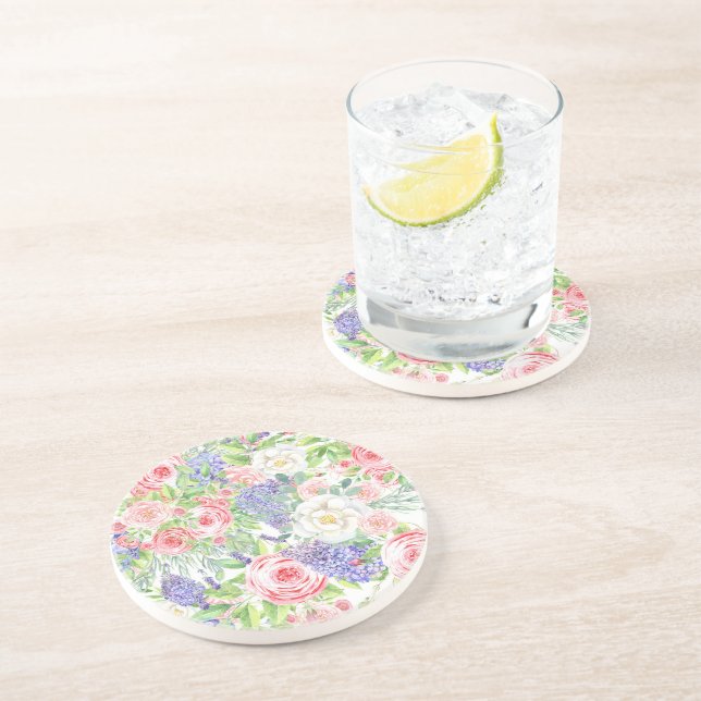 Spring Lavendel und rosa Blume Untersetzer (Seite)