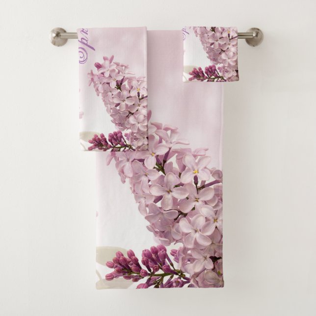 Spring Lilac Blossom Soft Pink Blume Personalisier Badhandtuch Set (Insitu)