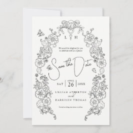 Spring Lilie line Art Mono Foto Hochzeit Save The Date