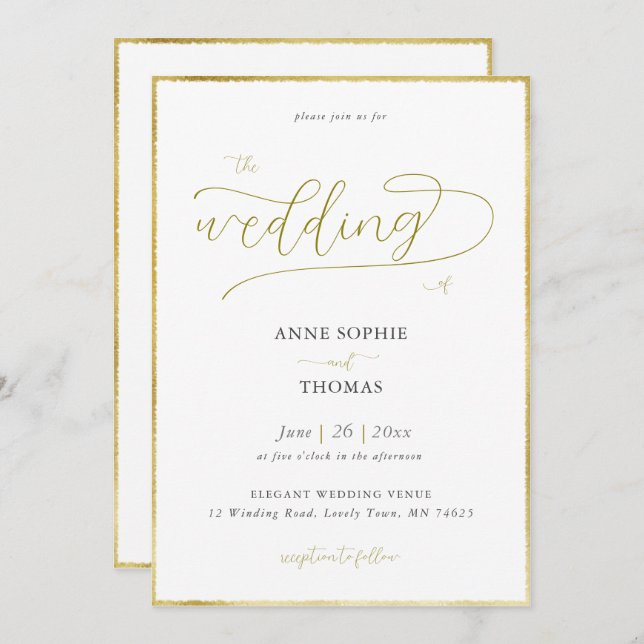 Spring Lily of the Valley Gold Calligrafy Wedding Einladung (Vorne/Hinten)