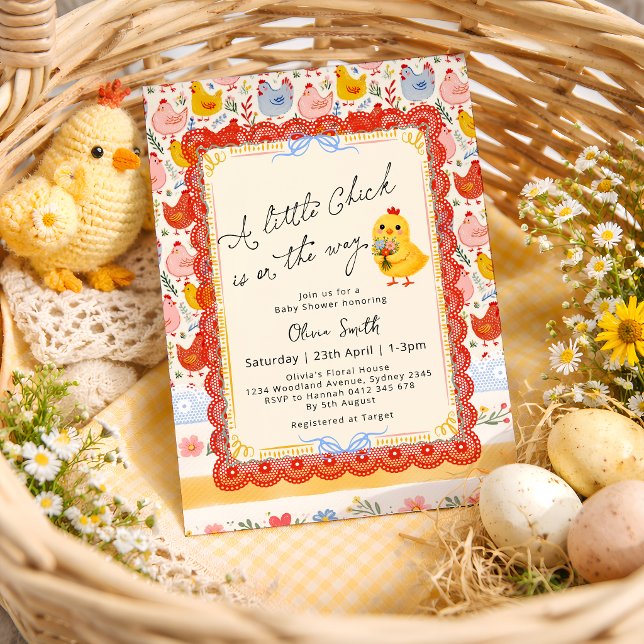 Spring Little Chick Floral Girl Baby Shower Einladung (Von Creator hochgeladen)