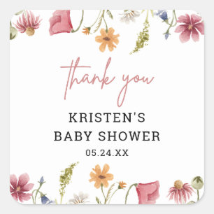Spring Little Wildblume Baby Dusche Danke Quadratischer Aufkleber