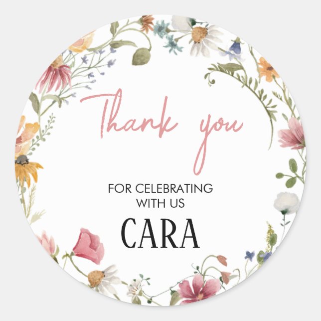 Spring Little Wildblume Geburtstagsparty Runder Aufkleber (Vorderseite)