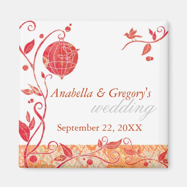 Spring Love Birds Cage Hochzeit speichern das Datu Magnet (Vorne)