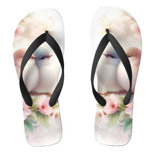 Spring Love Birds Cherry Blossom Floral Flip Flops (Fußbett)