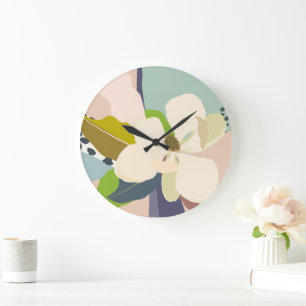 Spring Magnolia Color Blocks Florist Große Wanduhr
