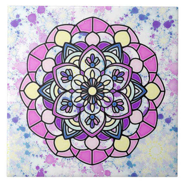 Spring Mandala A Keramik Tile Fliese (Vorderseite)